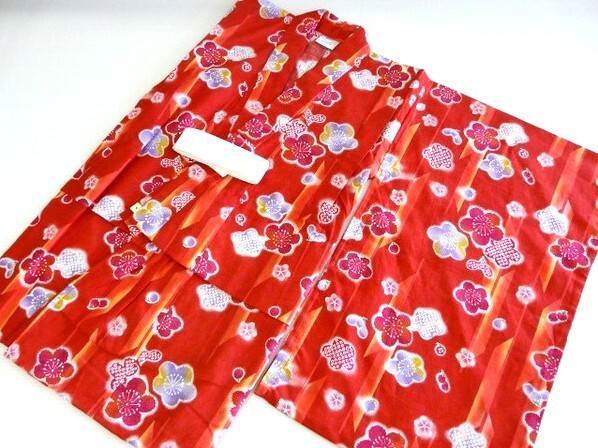 女の子 女児 子供浴衣 赤地 梅かのこ柄 110ｃｍ 新品 049
