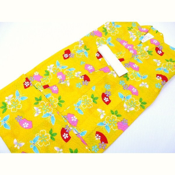 女の子 女児 子供浴衣 黃色に花と蝶 90cm 新品 100