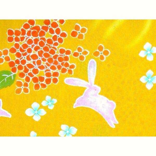 73 新品 女児 子供浴衣 カラシ色にウサギ 110ｃｍ