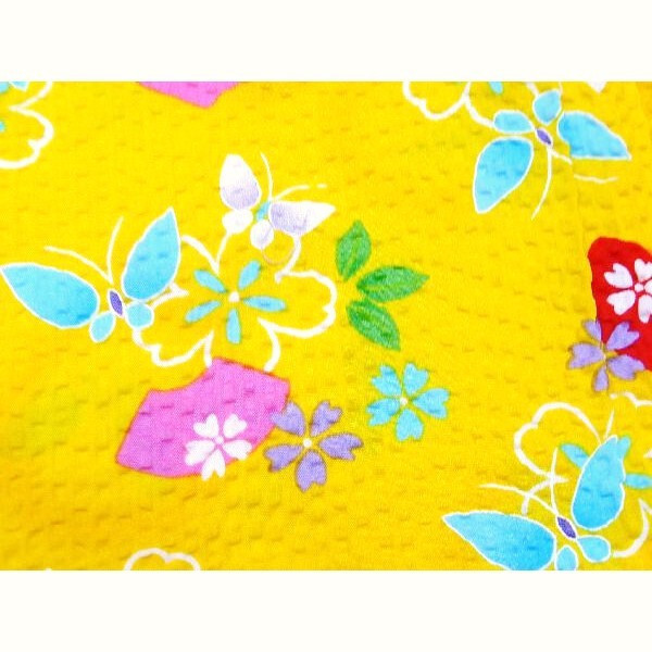 女の子 女児 子供浴衣 黃色に花と蝶 90cm 新品 100