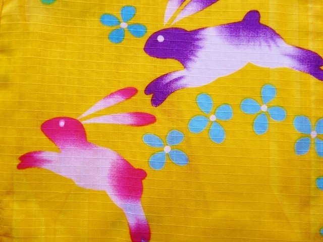 女児 子供浴衣 黃色地に花とうさぎ 90cm 新品 7