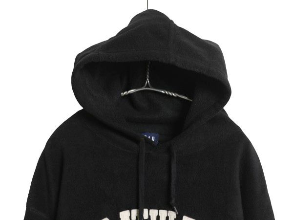 00s オールド ギャップ フリース フード パーカー メンズ XL プルオーバー ジャケット フェルト ロゴ パッチ ポケット付き 大きいサイズ 黒_画像2