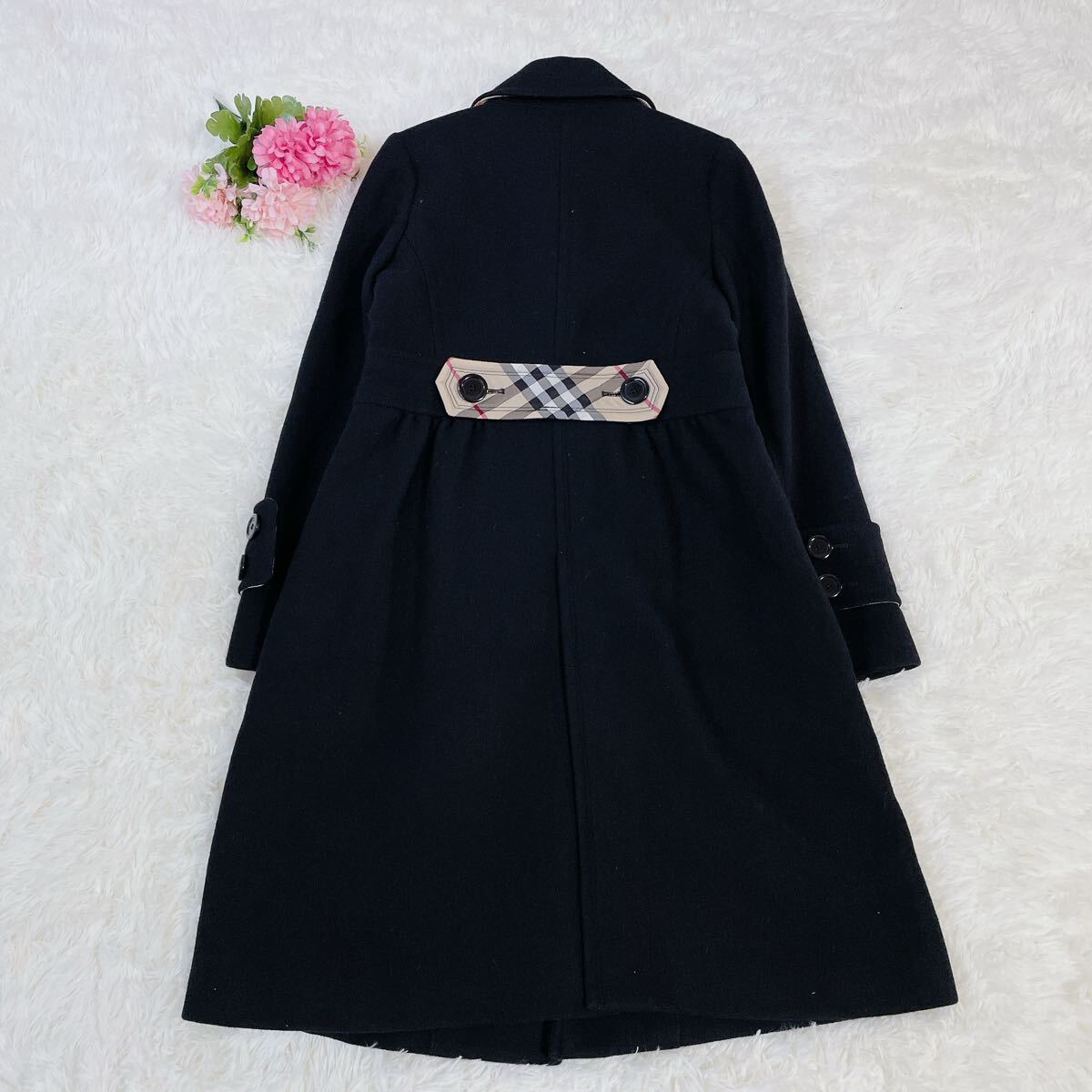 美品　バーバリーブルーレーベル　ノバチェック柄　アンゴラ混　ステンカラーコート　　4161_画像6