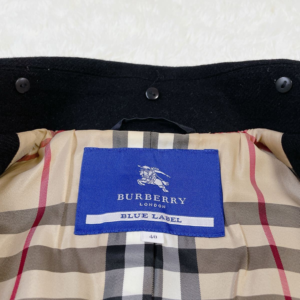 美品　バーバリーブルーレーベル　ノバチェック柄　アンゴラ混　ステンカラーコート　　4161_画像8
