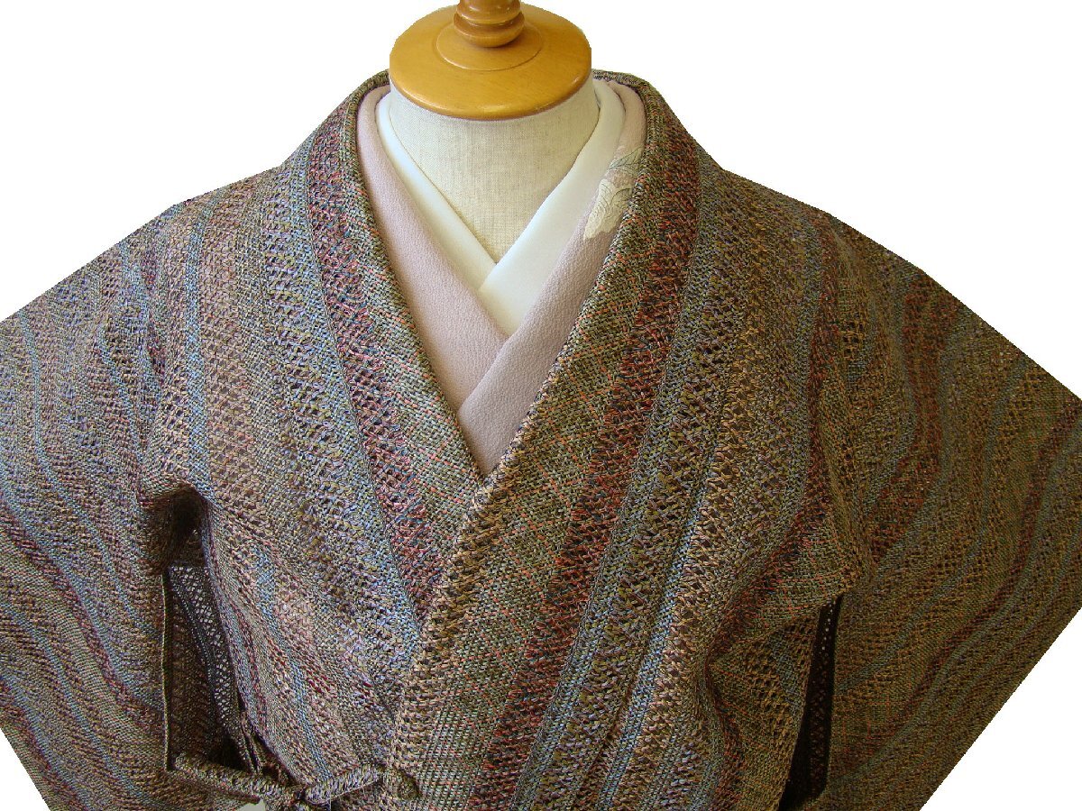 時代屋 美品 裄69cm お洒落 つづら織 ロング寸 道中着 正絹 未使用 162cm～168cm Cｓ1282_画像3