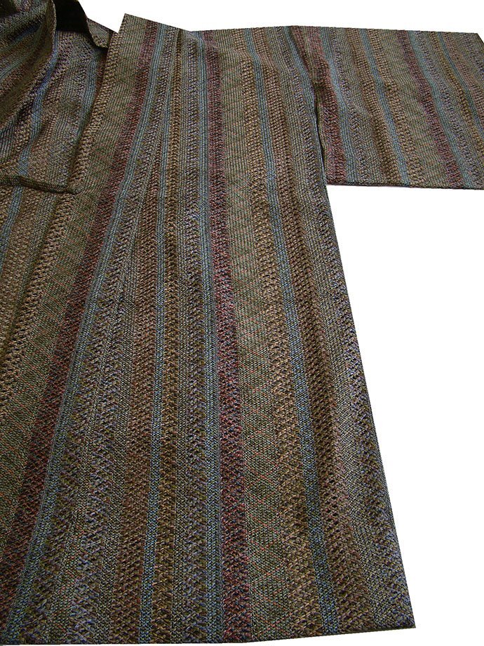 時代屋 美品 裄69cm お洒落 つづら織 ロング寸 道中着 正絹 未使用 162cm～168cm Cｓ1282_画像7