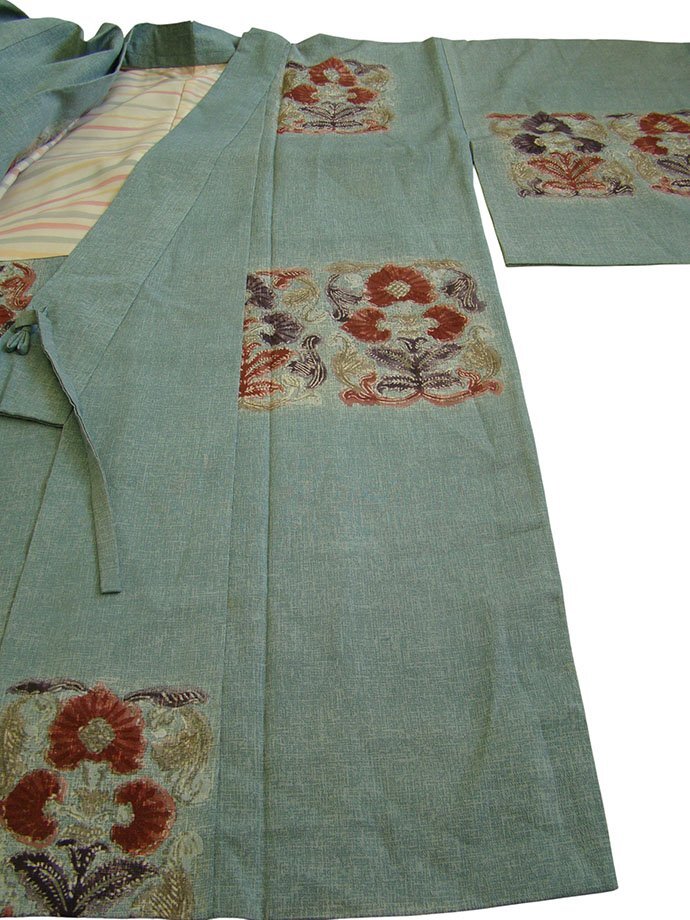 時代屋 美品 裄65.6cm お洒落 縮緬地 ロング寸 道中着 正絹 仕立上り 152cm~158cm Cs1460_画像6