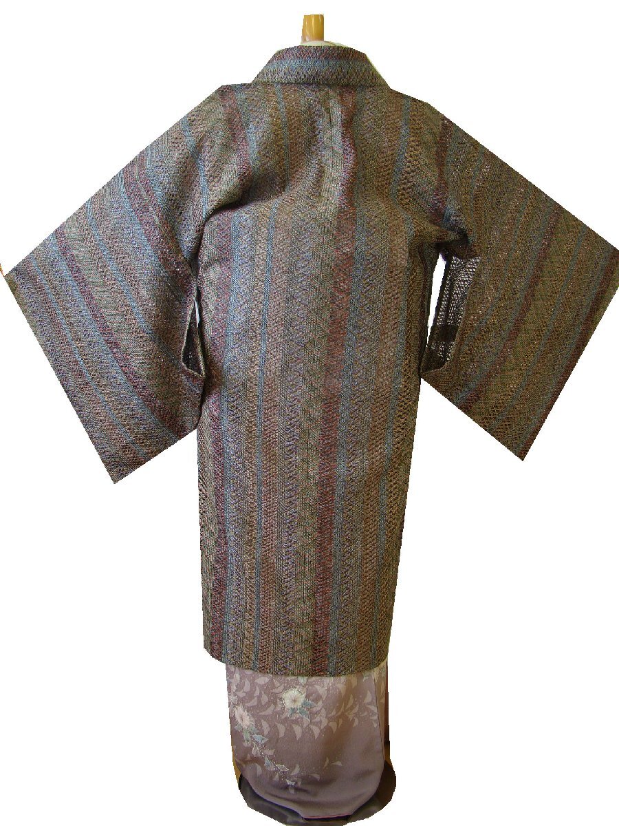 時代屋 美品 裄69cm お洒落 つづら織 ロング寸 道中着 正絹 未使用 162cm～168cm Cｓ1282_画像2