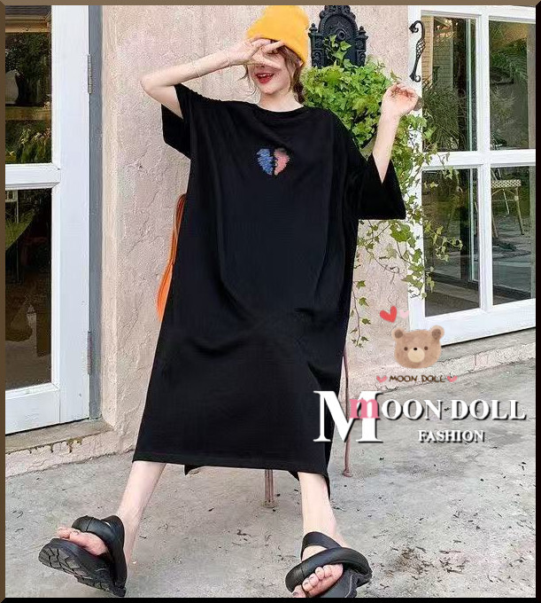 ■～3L4L*ハートプリントTワンピース/ゆったりシルエットオーバーサイズ