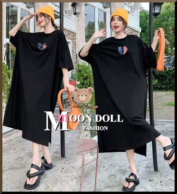 ■～3L4L*ハートプリントTワンピース/ゆったりシルエットオーバーサイズ