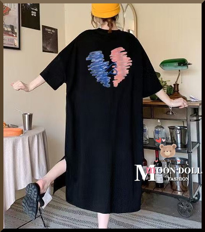 ■～3L4L*ハートプリントTワンピース/ゆったりシルエットオーバーサイズ