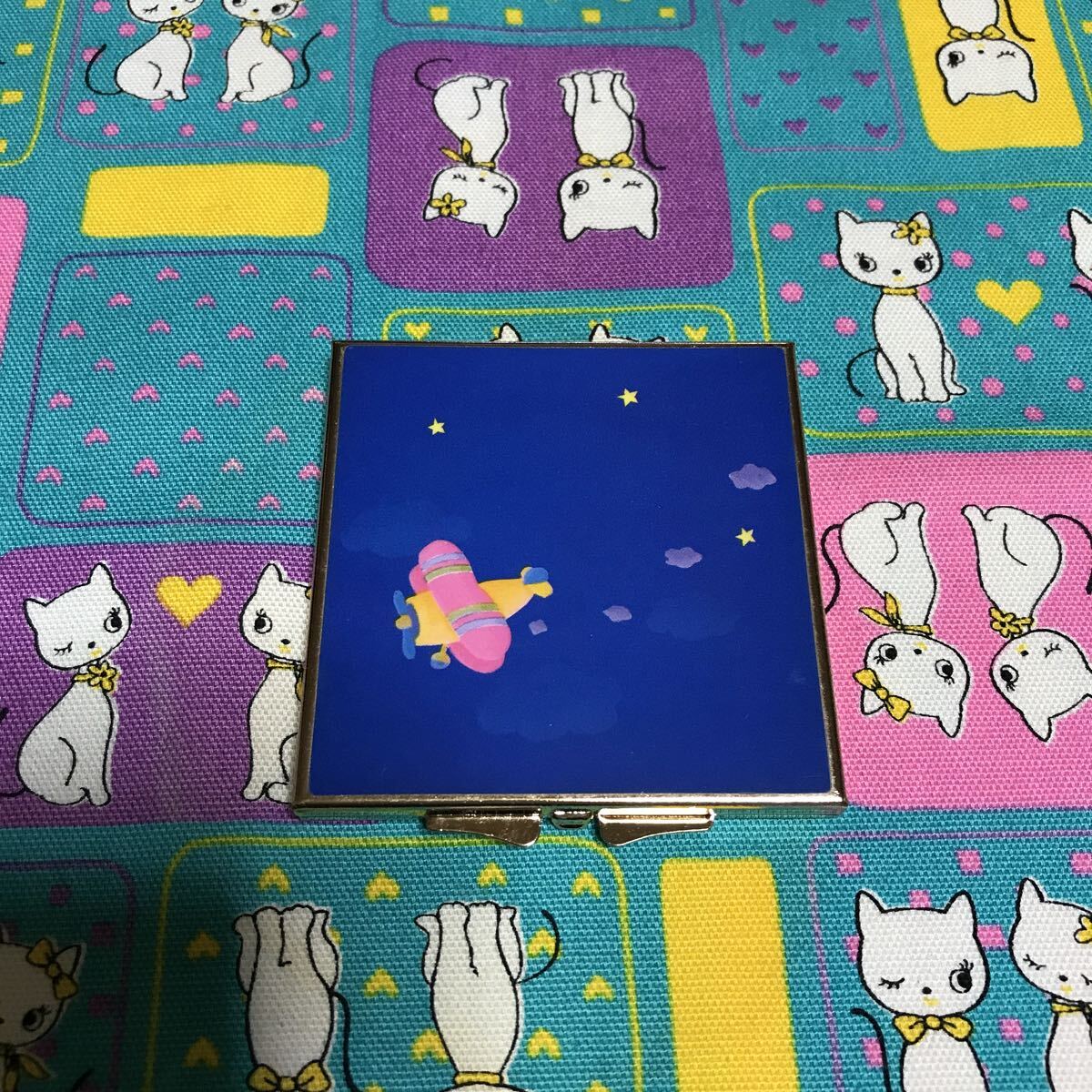 ☆*: ソニー クリエイティブ コンパクトミラー 当時物 星空 飛行機 イラスト1982デッドストック 未使用品 レア 昭和レトロ ファンシー :*☆_画像4