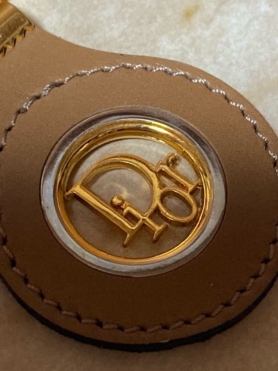 ヴィンテージ Dior クリスチャン ディオール ブランドロゴ ゴールドカラーボディ レザー 革 キーホルダー キーリング チャーム 小物