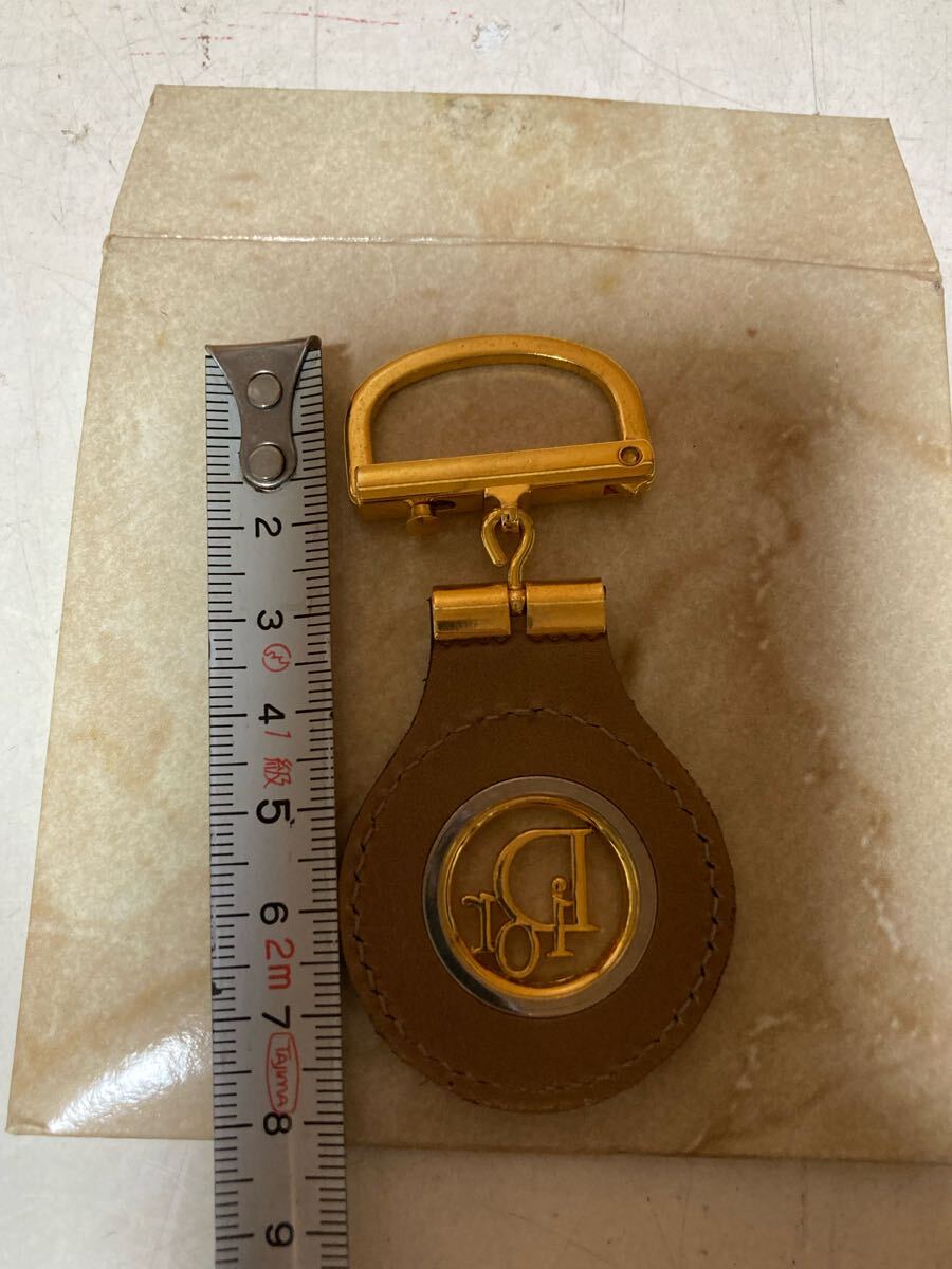 ヴィンテージ Dior クリスチャン ディオール ブランドロゴ ゴールドカラーボディ レザー 革 キーホルダー キーリング チャーム 小物