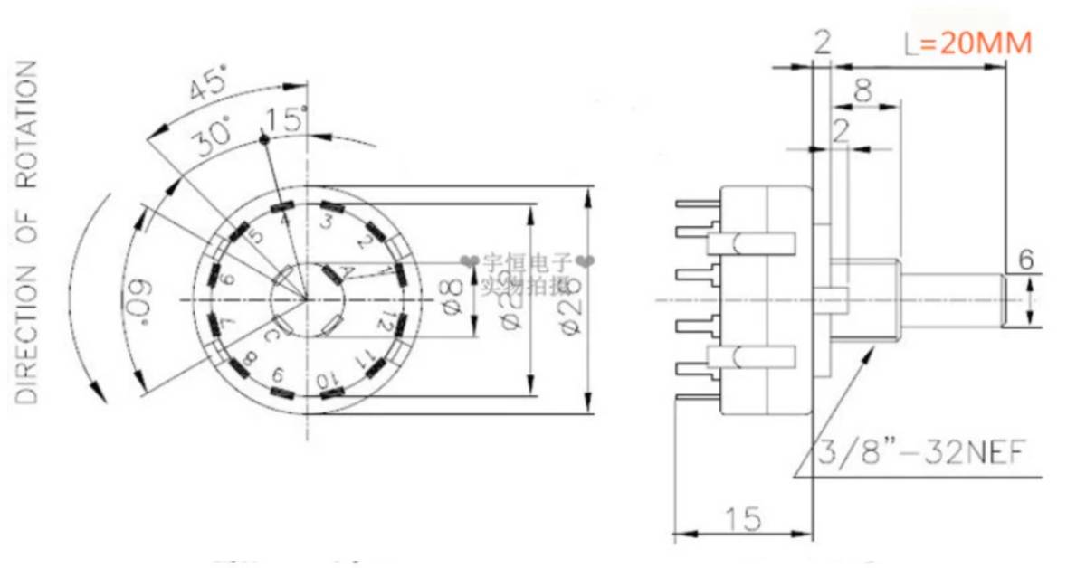1 схема 12 контакт panel установка 1P12T роторный переключатель RS26