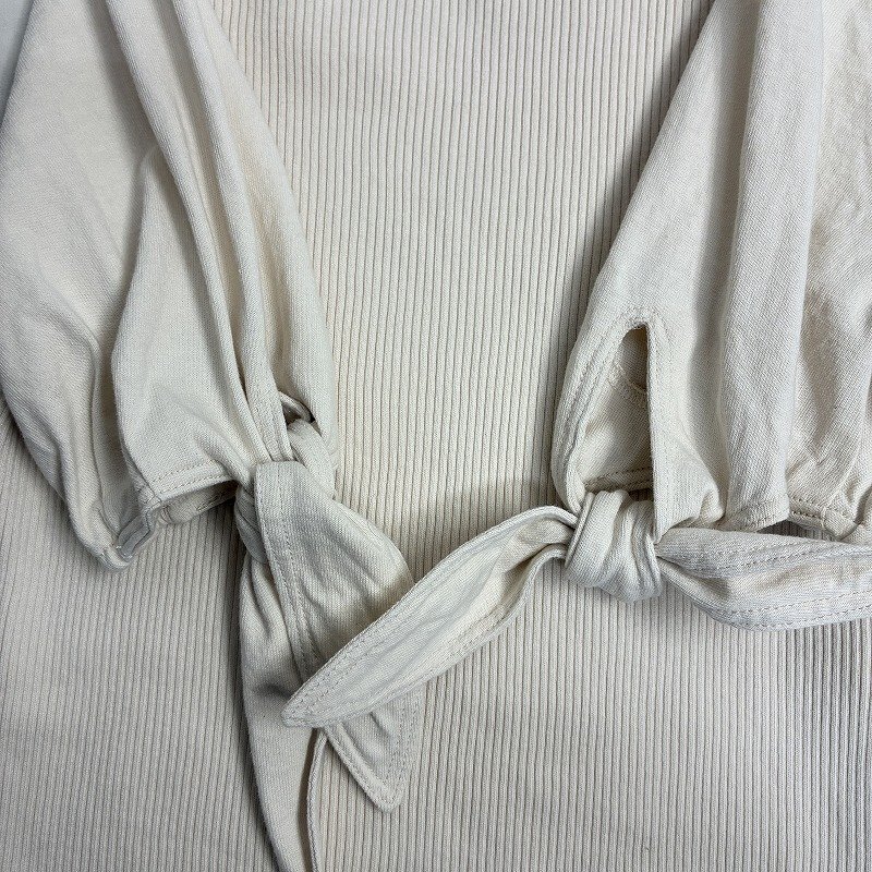 ◆ Ron Herman ロンハーマン リブニット カットソー 半袖 トップス リボン Rib Knot Pullover 古着 コットン ベージュ サイズXS レディース_画像5