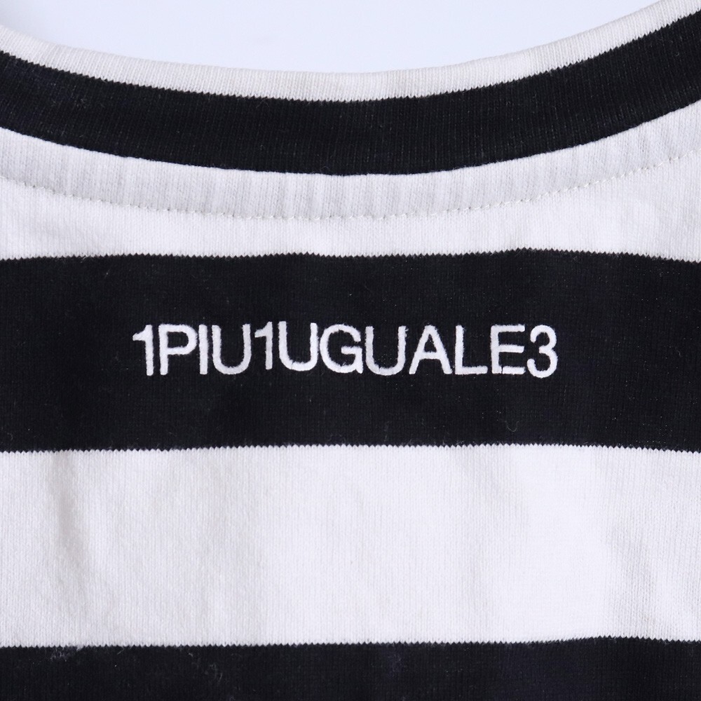 1PIU1UGUALE3 3D V-NECK 5 ブラック MRT087-COT142 ウノピゥウノウグァーレトレ 切り替えボーダーカットオフTシャツ 半袖カットソー_画像5