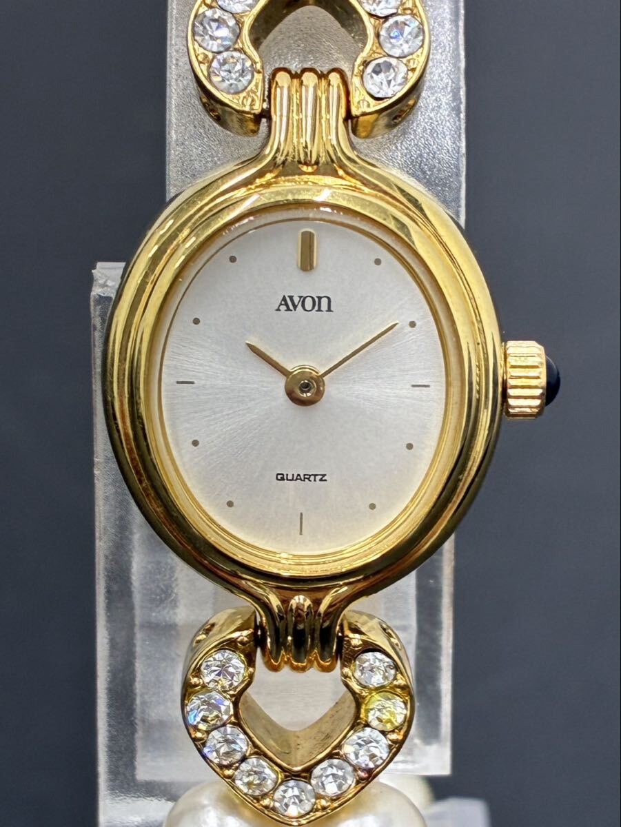 エイボン AVON パールウォッチ ゴールド 2針 石付き PEARL QUARTZ レディース 腕時計 1A