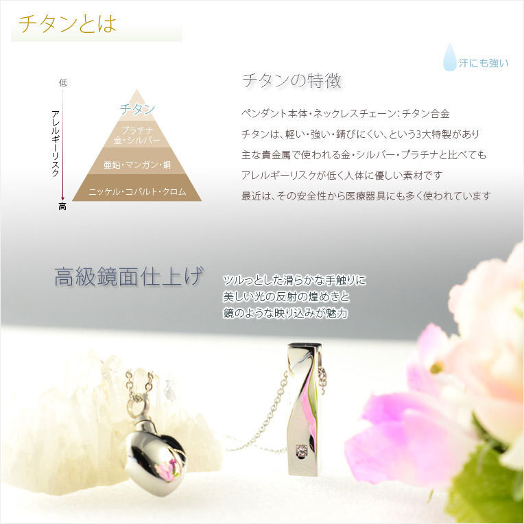 手元供養【イニシャル入りオーダーメイド:エンジェルウィング(天使の翼)・チタン合金 遺骨ペンダント ハート】ネコポス便送料無料_画像3