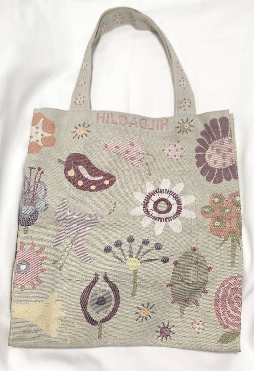 ヒルダヒルダ【トートバッグ ポケット・マチ付き　フラワー　肩掛け可能】ジャガード織 / HILDAHILDA スウェーデン　_画像1