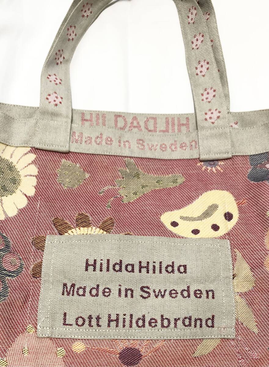 ヒルダヒルダ【トートバッグ ポケット・マチ付き　フラワー　肩掛け可能】ジャガード織 / HILDAHILDA スウェーデン　_画像5