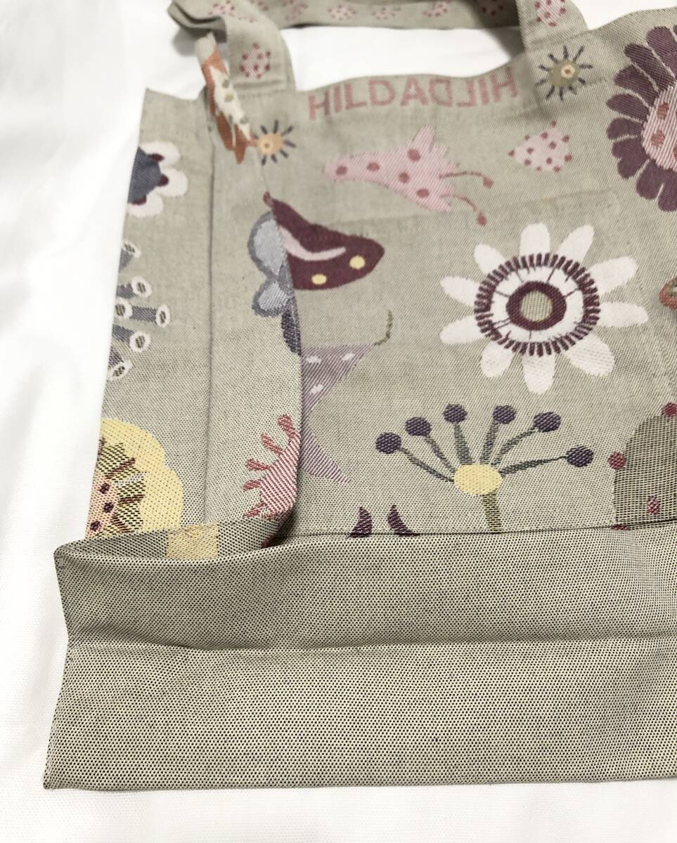 ヒルダヒルダ【トートバッグ ポケット・マチ付き　フラワー　肩掛け可能】ジャガード織 / HILDAHILDA スウェーデン　_画像2