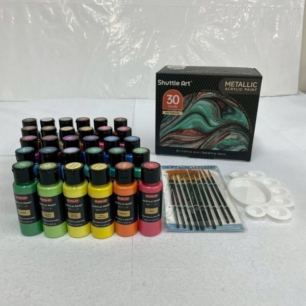 D722-K44-8423 Shuttle Art アクリル絵の具 メタリック 30色セット アクリル顔料 速干 防水 耐久 60ml ブラシ10本/パレット付き OA