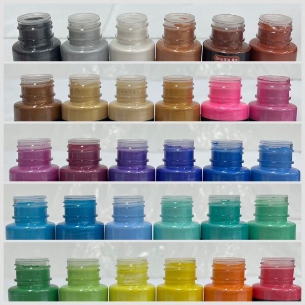 D722-K44-8423 Shuttle Art アクリル絵の具 メタリック 30色セット アクリル顔料 速干 防水 耐久 60ml ブラシ10本/パレット付き OA