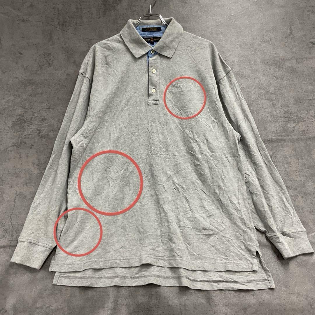 トミーヒルフィガー ゴルフ 長袖ポロシャツ グレー L 刺繍ロゴ【5935】_画像2