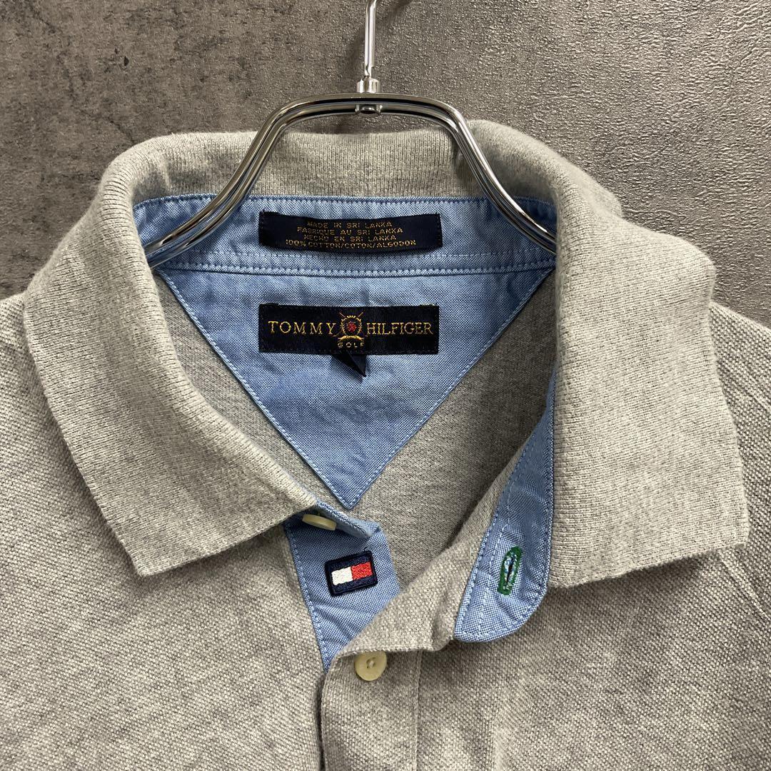トミーヒルフィガー ゴルフ 長袖ポロシャツ グレー L 刺繍ロゴ【5935】_画像8