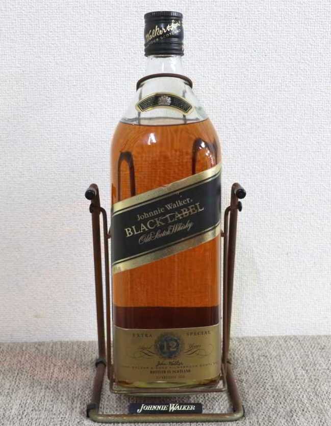 1円～【古酒 未開栓】ウイスキー ジョニーウオーカー 12年 BLACK LABEL 3.75L ビッグボトル 飾り臺付き