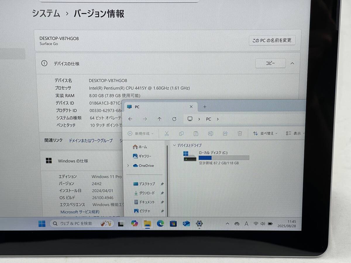 Microsoft Surface Go 1824（第1世代）Intel Pentium 4415Y メモリ8GB/SSD128GB 顔認証 10型 タッチパネル Win11 タブレット【現状品】1994_画像9