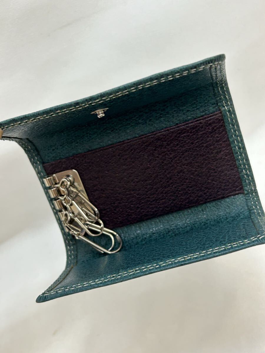 ST0903 Paul Smith/ポールスミス 4連 キーケース 豚革 ピッグスキン ターコイズ グリーン系 箱付き 未使用_画像8