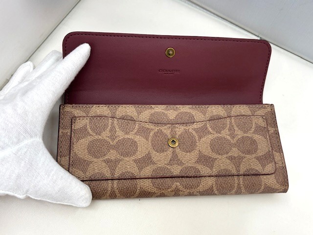 未使用品 COACH/コーチ CAT55 ミラ ロング フラップ ウォレット・シグネチャー キャンバス 保存袋付き_画像3
