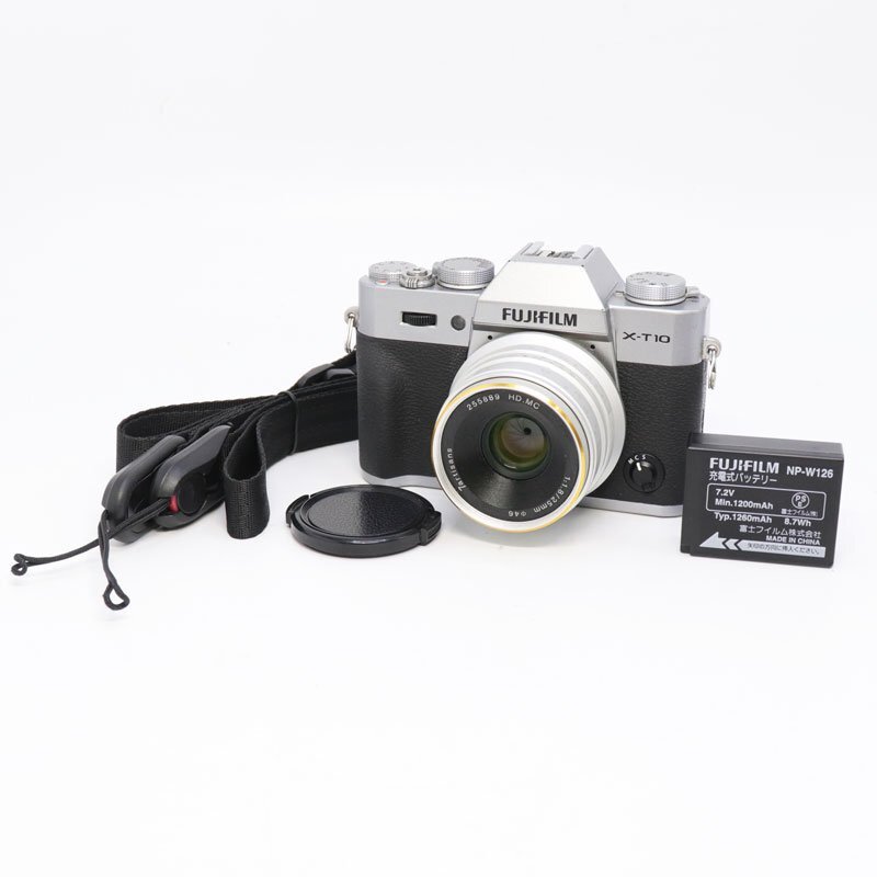 1円～ 富士フィルム FUJIFILM X-T10 ミラーレス一眼カメラ シルバー レンズ付/7artisans 25mm F1.8 FXマウント ジャンク 不動(dòng) 送料無料！
