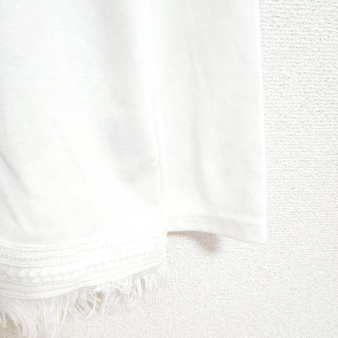 美品 長袖カットソー M フリンジ 白 プルオーバー 上品 ロシカリエ おでかけ_画像7