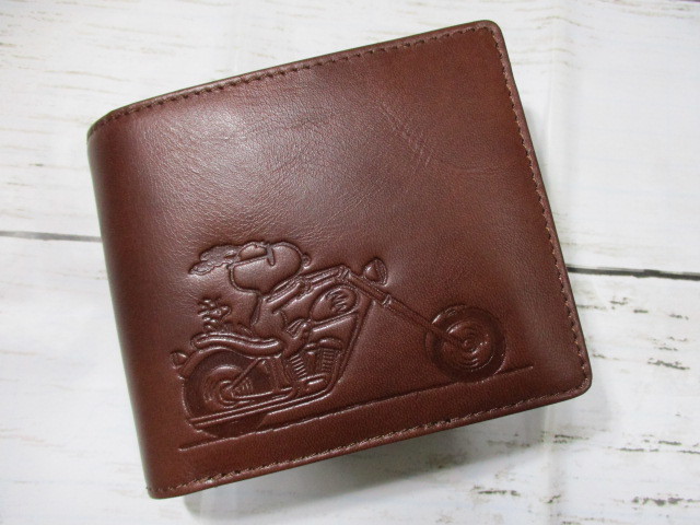 新品 財布 メンズ 二つ折り スヌーピー SNOOPY ブランド 本革 人気のライダーシリーズ ブラウン_画像1