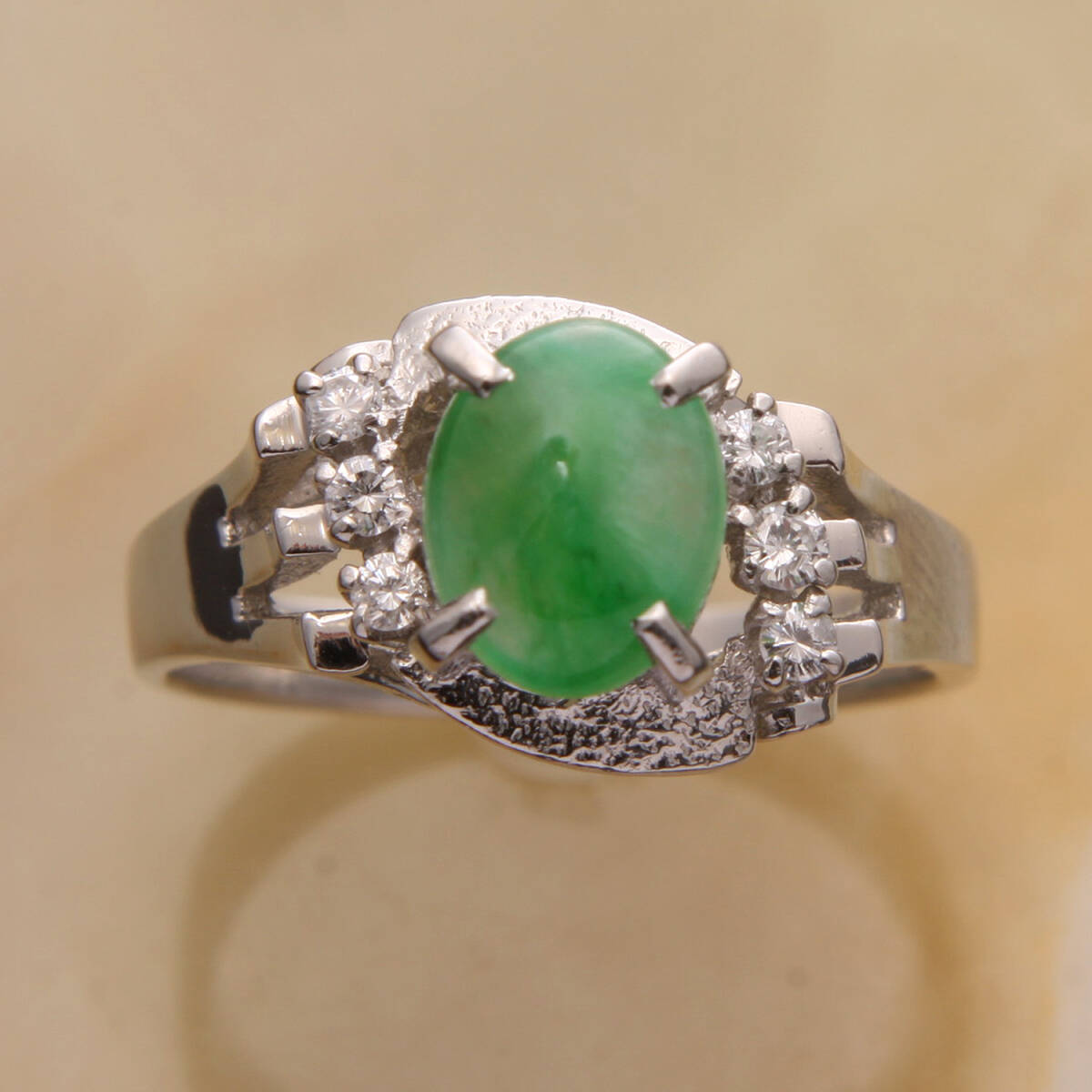 ke1121◆磨き済 Pt900リング 天然翡翠/ダイヤモンド ソーティング付 9号_画像1