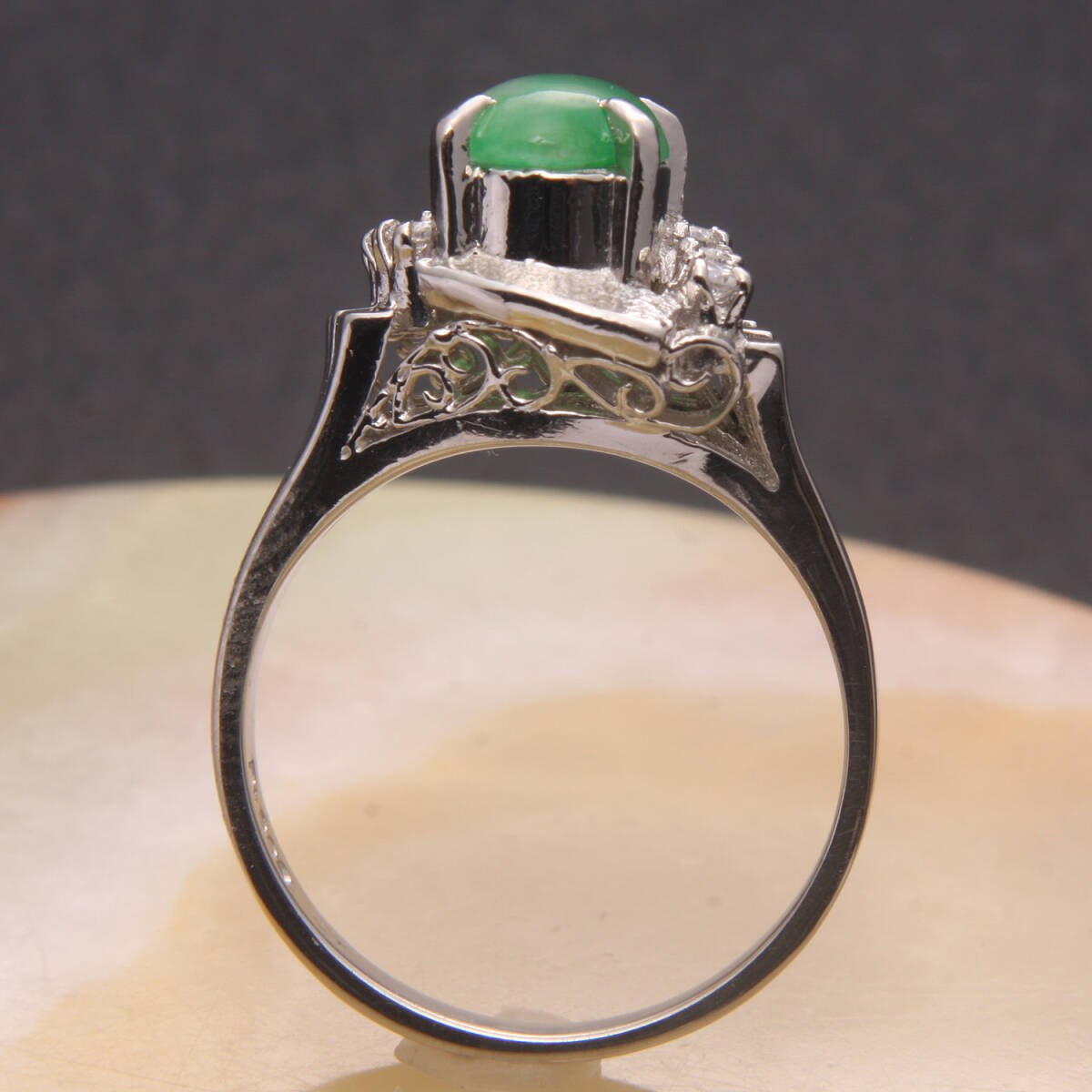 ke1121◆磨き済 Pt900リング 天然翡翠/ダイヤモンド ソーティング付 9号_画像4