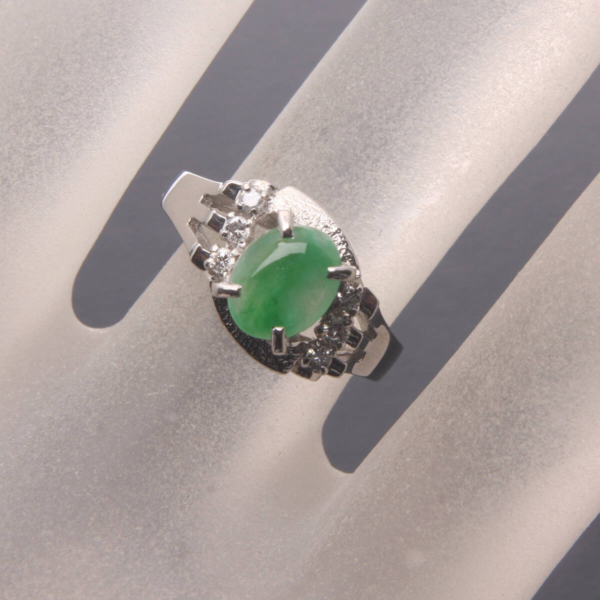 ke1121◆磨き済 Pt900リング 天然翡翠/ダイヤモンド ソーティング付 9号_画像8