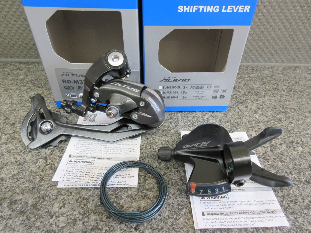 Shimano 9S シフトレバー/Rディレーラーセット SL-M3100/Alivio+RD-M370-SGS/ALTUS 9速 未使用品