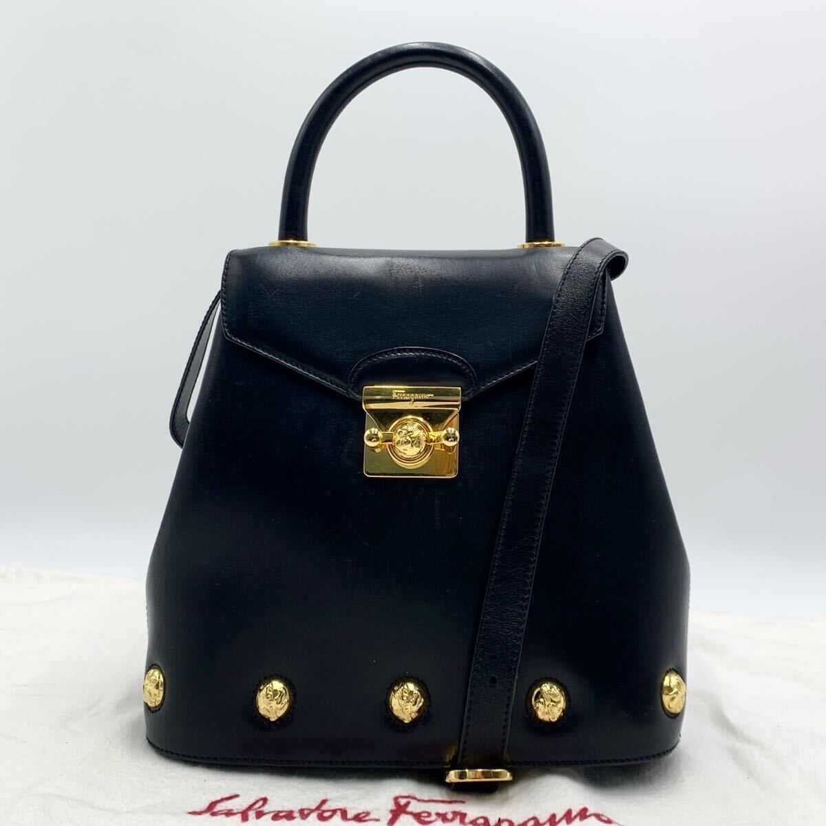 Ferragamo ヒールスタッズ バッグ ショルダーバッグ ハンドバッグ 黒 Salvatore Ferragamo サルヴァトーレ フェラガモ ハイヒール