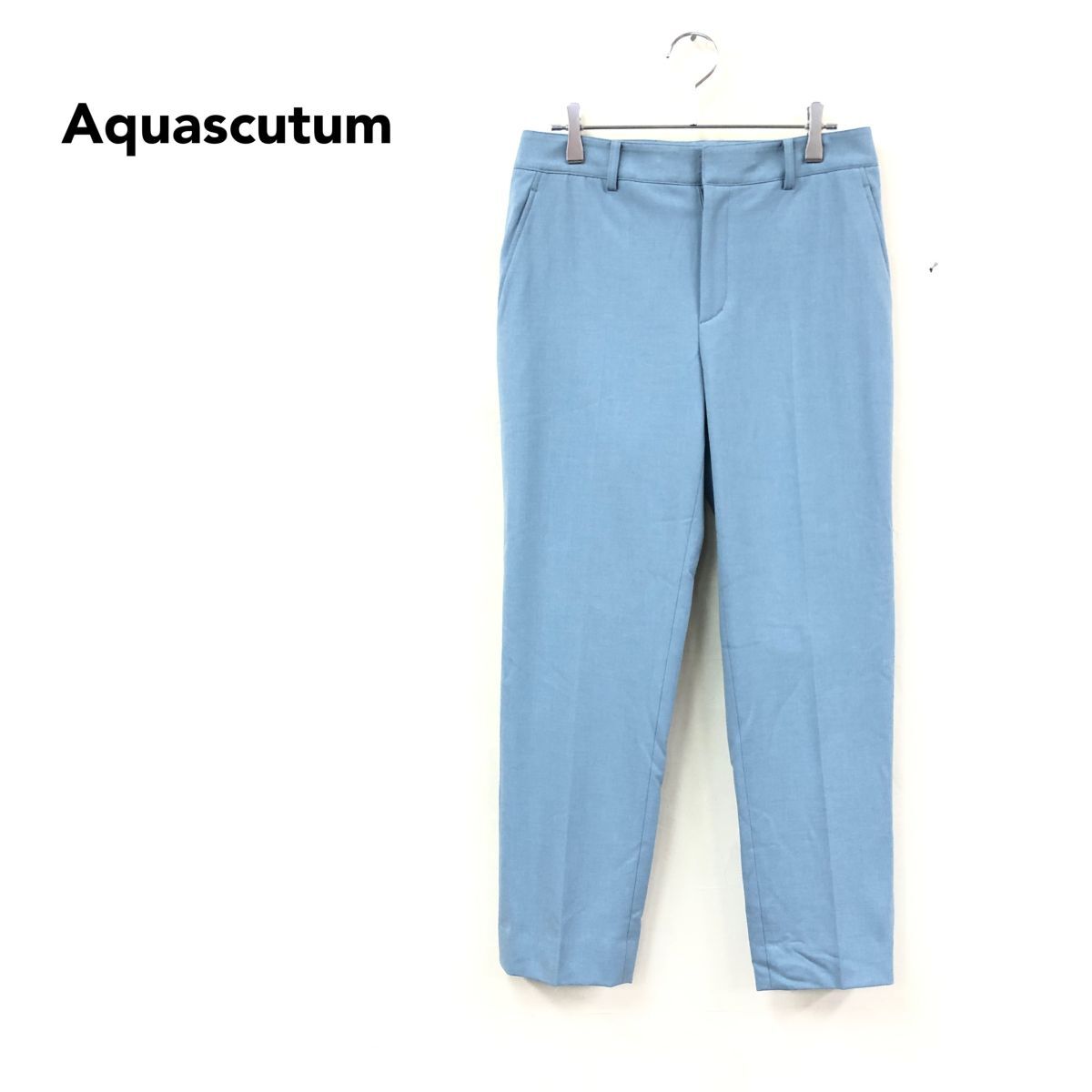 2K1628-J◆日本製 Aquascutum アクアスキュータム テーパードパンツ◆ブルー サイズ10 レディース ボトムス ロング 無地 シンプル_画像1