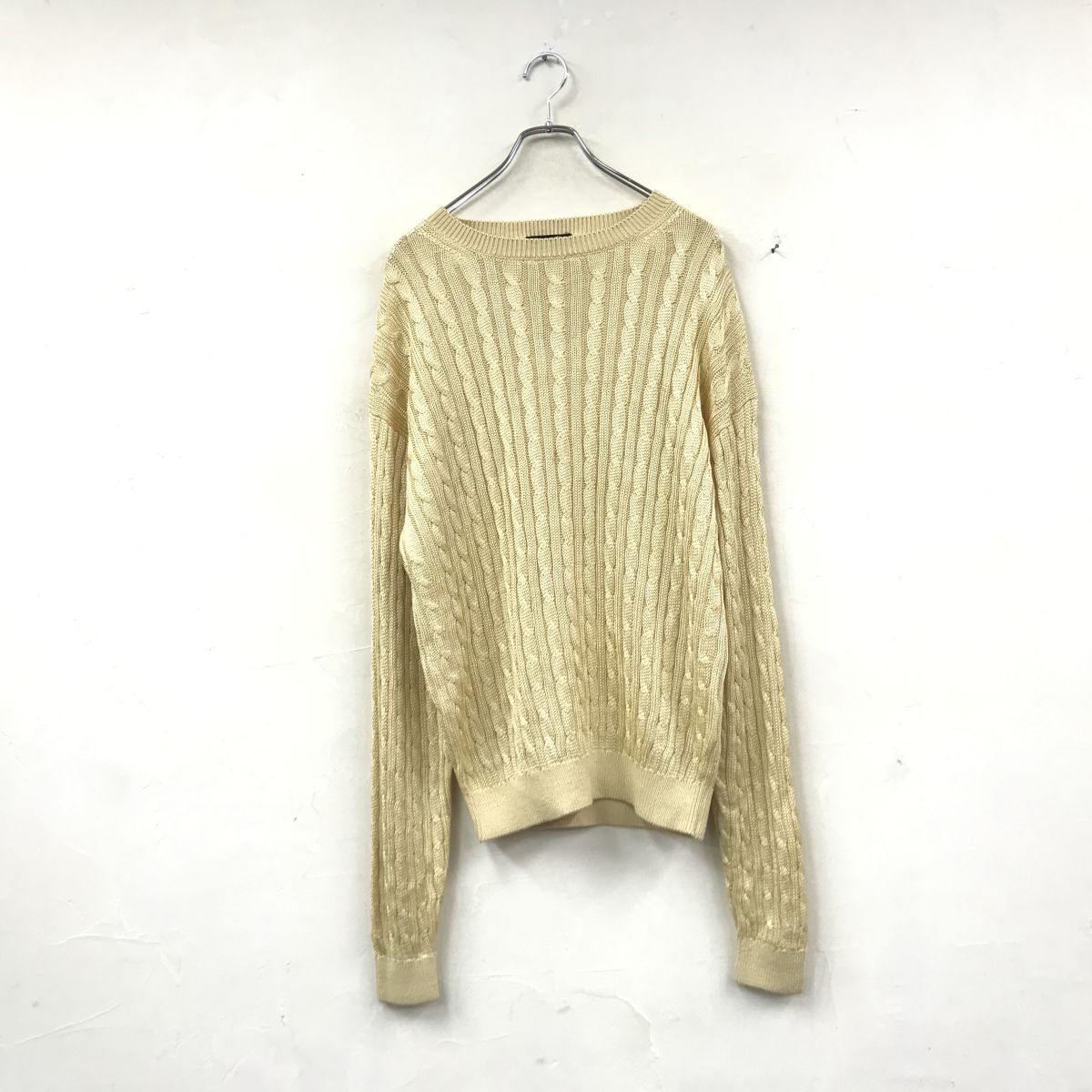 2K2684-N◆old◆ Christian Dior クリスチャンディオール シルクニット セーター ローゲージ ケーブル編み ◆ sizeL イエロー系 絹 メンズ