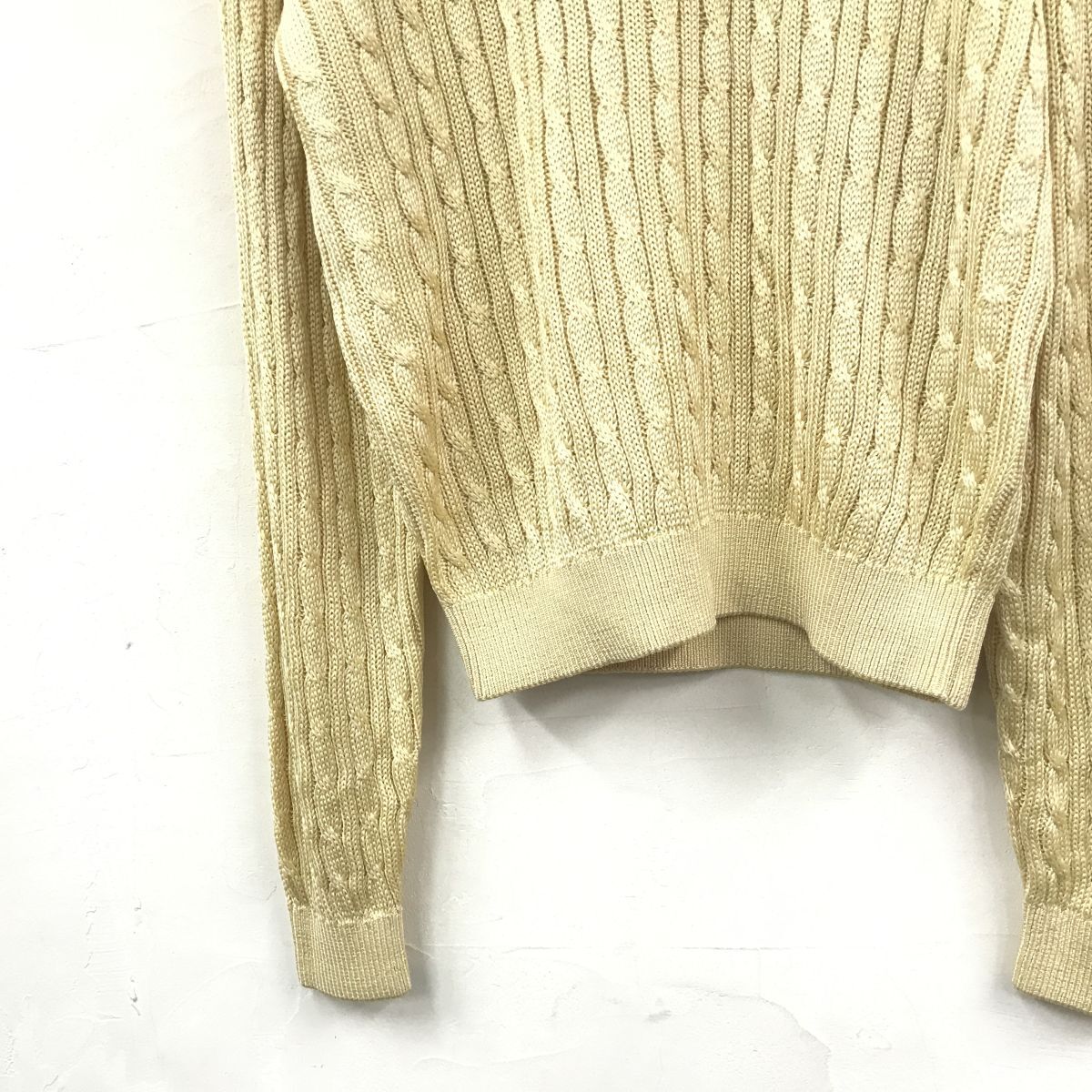 2K2684-N◆old◆ Christian Dior クリスチャンディオール シルクニット セーター ローゲージ ケーブル編み ◆ sizeL イエロー系 絹 メンズ