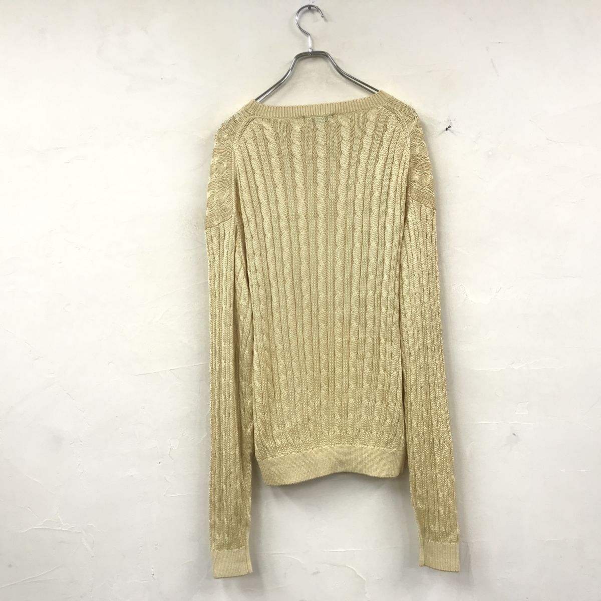 2K2684-N◆old◆ Christian Dior クリスチャンディオール シルクニット セーター ローゲージ ケーブル編み ◆ sizeL イエロー系 絹 メンズ