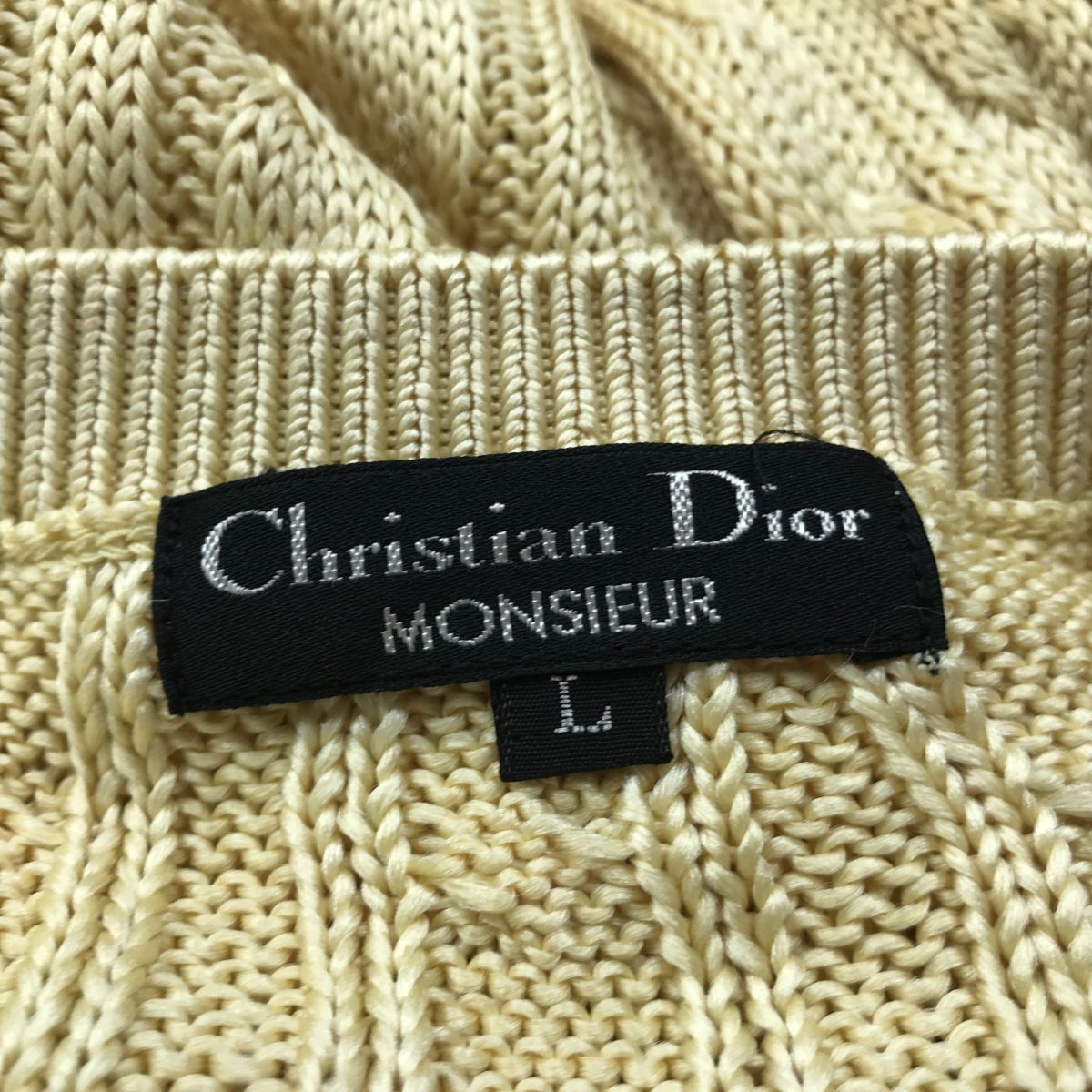 2K2684-N◆old◆ Christian Dior クリスチャンディオール シルクニット セーター ローゲージ ケーブル編み ◆ sizeL イエロー系 絹 メンズ