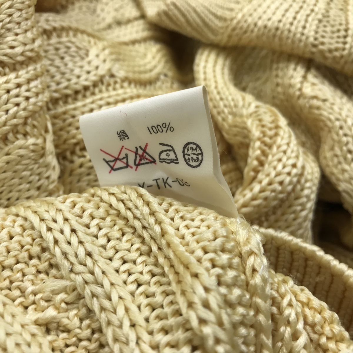 2K2684-N◆old◆ Christian Dior クリスチャンディオール シルクニット セーター ローゲージ ケーブル編み ◆ sizeL イエロー系 絹 メンズ