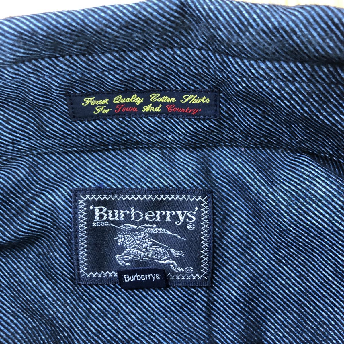 2K2717-G◆ Burberrys バーバリー ボタンダウンシャツ 起毛生地 ポケット ワンポイントロゴ 長袖 ラウンドヘム ◆ sizeL ネイビー 綿_画像8