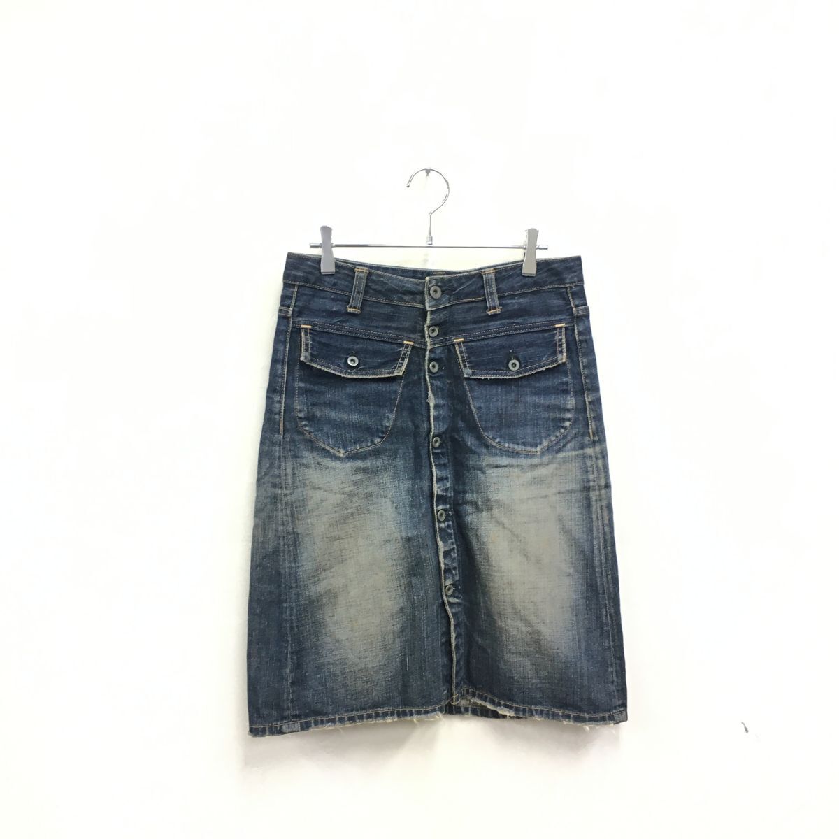 2K2869-U-N◆JOHNBULL ジョンブル デニムスカート ミモレ丈 ひざ丈 アメカジ スナップボタン シンチバック◆sizeS 紺 ネイビー インディゴ